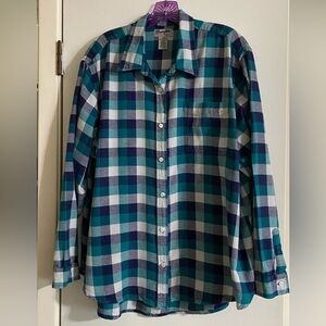 Wrangler Teal and Navy Plaid Button Down rancher shirts